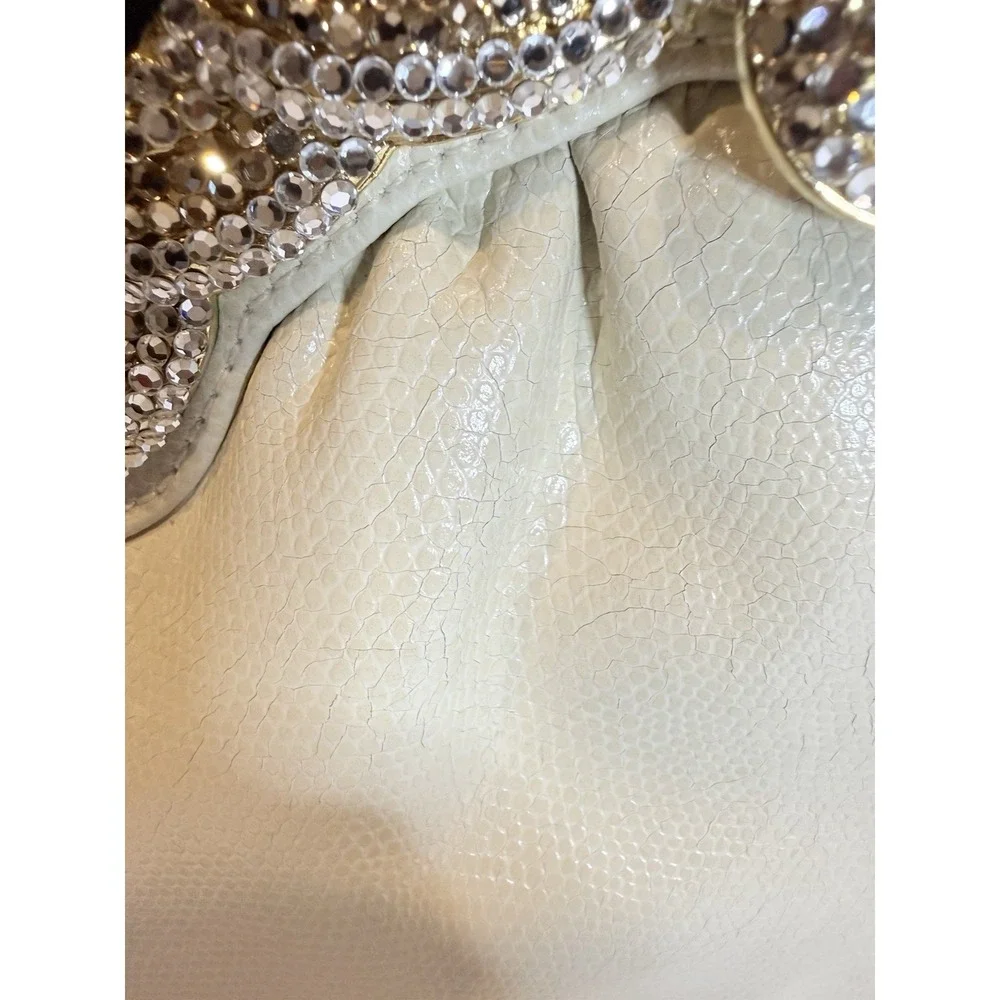 Elan Ivory Evening Clutch Rhinestone Crystal Purse Gold Chain Wedding Bag